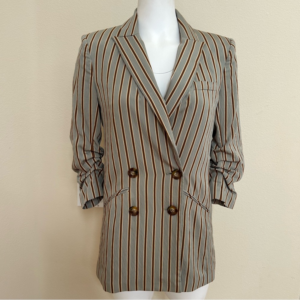 Veronica Beard Kiernan Dickey Jacket 4 Striped Seafoam Double Breasted Blazer - Picture 3 of 8